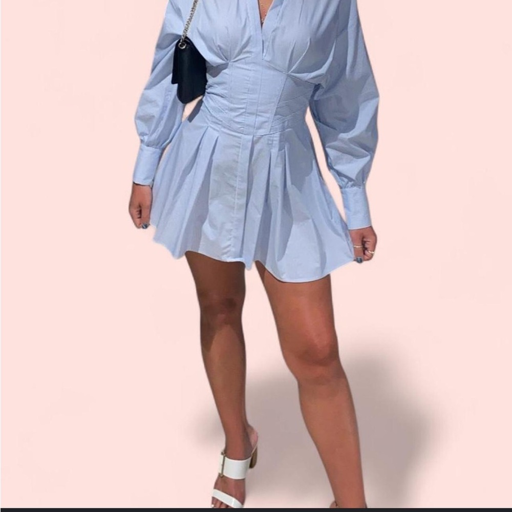 Bershka Light Blue Long Sleeve Dress - Picture 5 of 8